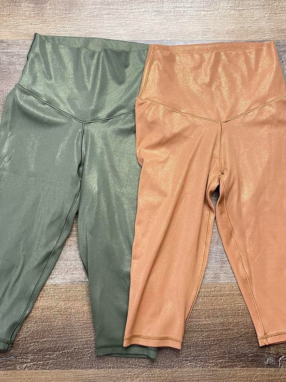 aerie Shimmery Olive Green and Copper Athletic Capri Shorts